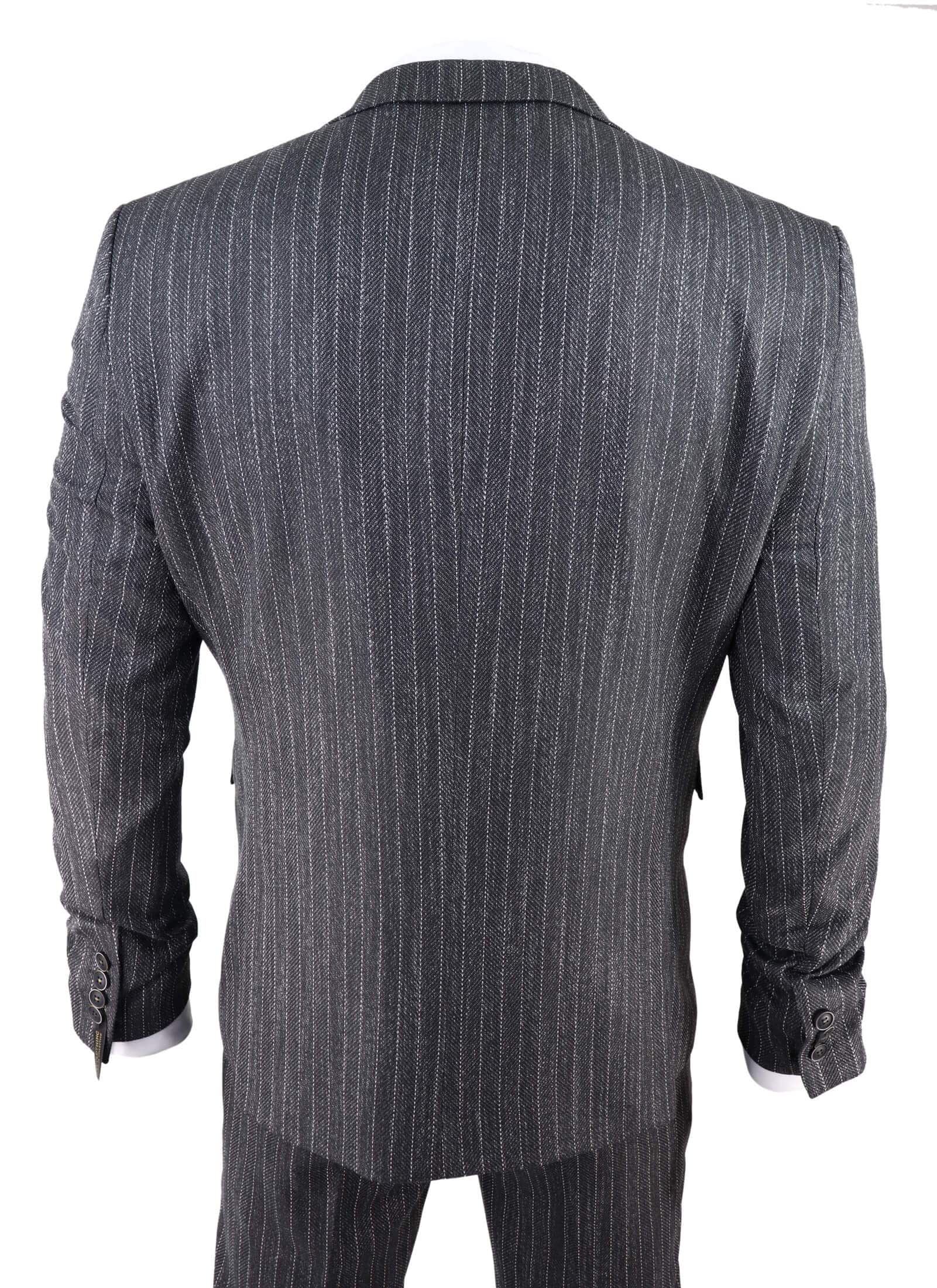 Men's Grey Pinstripe Herringbone Tweed 3 Piece Suit