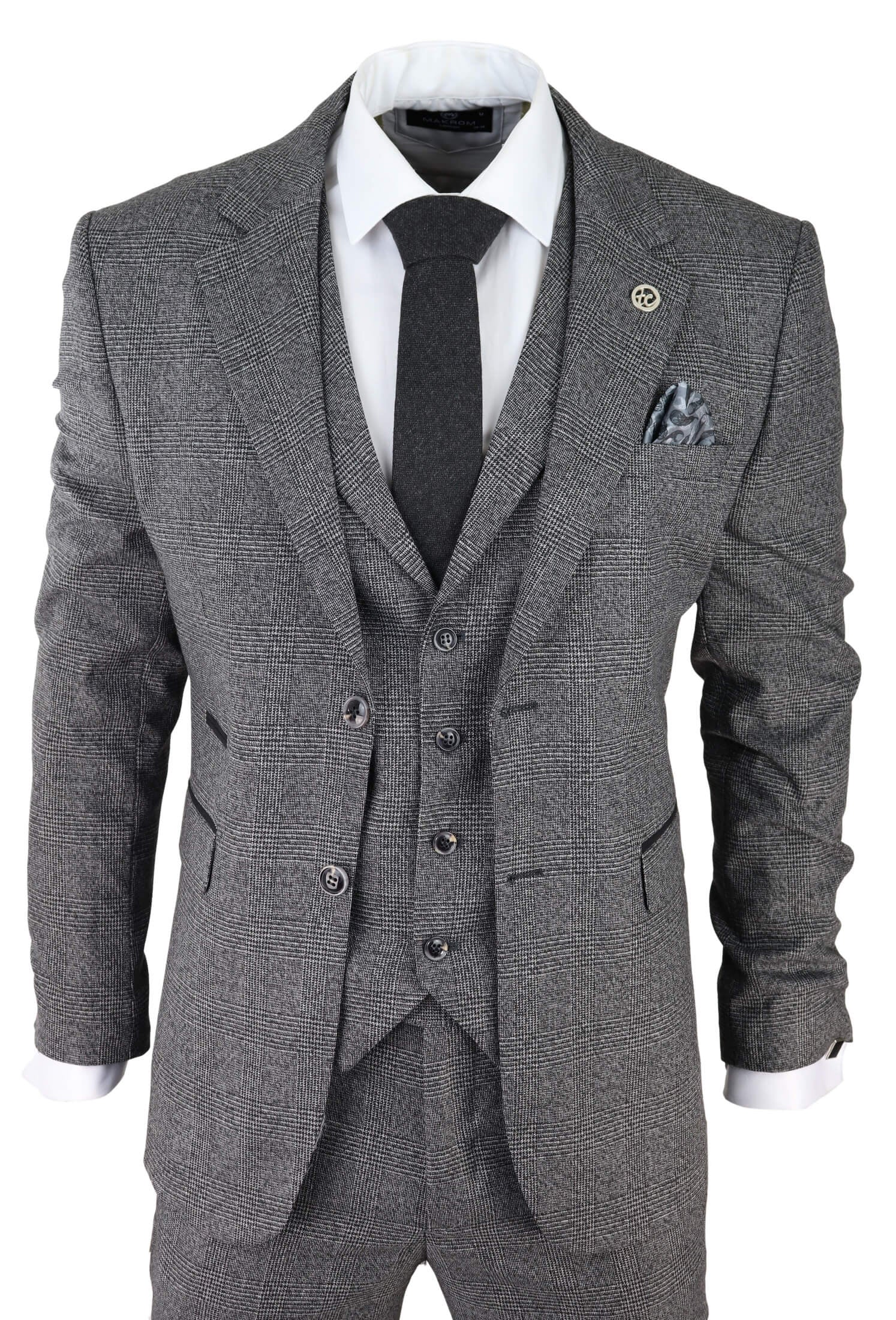 Men's Grey Glen Check 3 Piece Suit
