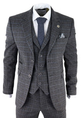 Men's Grey Tartan Check 3 Piece Suit