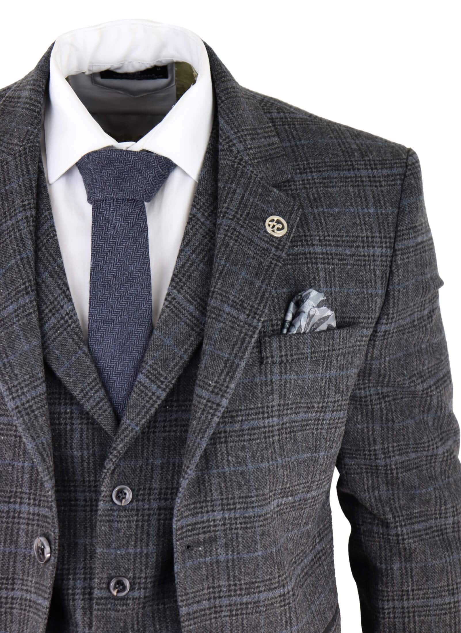 Men's Grey Tartan Check 3 Piece Suit