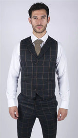 Mens Classic Waistcoat Prince Of Wales Check Navy Slim Fit Vintage Wedding