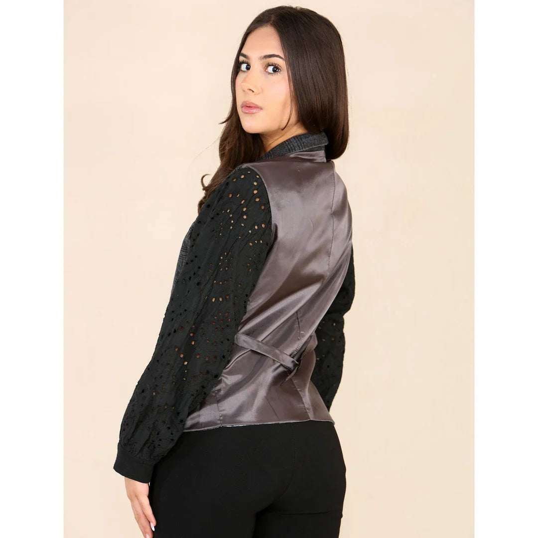 Damska kamizelka tweedowa w kratkę w kolorze szarym