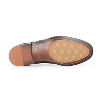 Albert - Męskie czarne skórzane buty typu brogs z tweedowymi zdobieniami