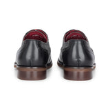 Albert - Męskie czarne skórzane buty typu brogs z tweedowymi zdobieniami