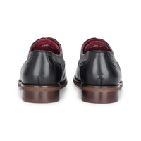 Albert - Męskie czarne skórzane buty typu brogs z tweedowymi zdobieniami