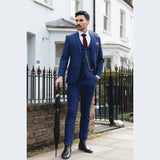 Męski garnitur w kolorze niebiesko-brązowym w kratkę, 3-częściowy, dopasowany, ślubny, bal maturalny, wyścigi Prince of Wales