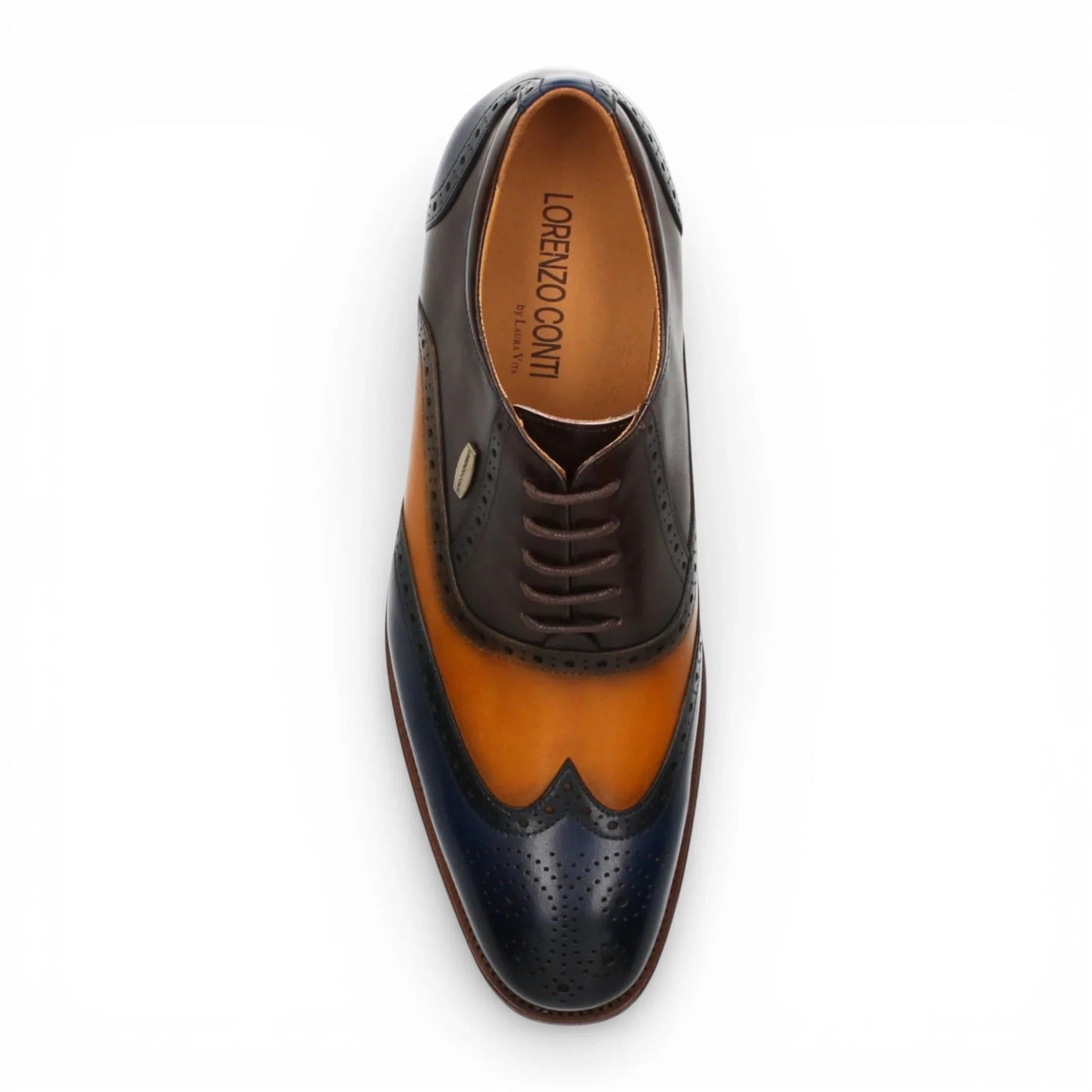 Antonin 01 - Męskie, niebiesko-brązowe, skórzane buty typu oksford