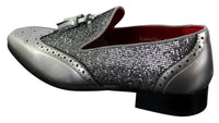 Mens Smart Party Shiny Tassle Shoes Red Silver Black Slip On Patent Leather