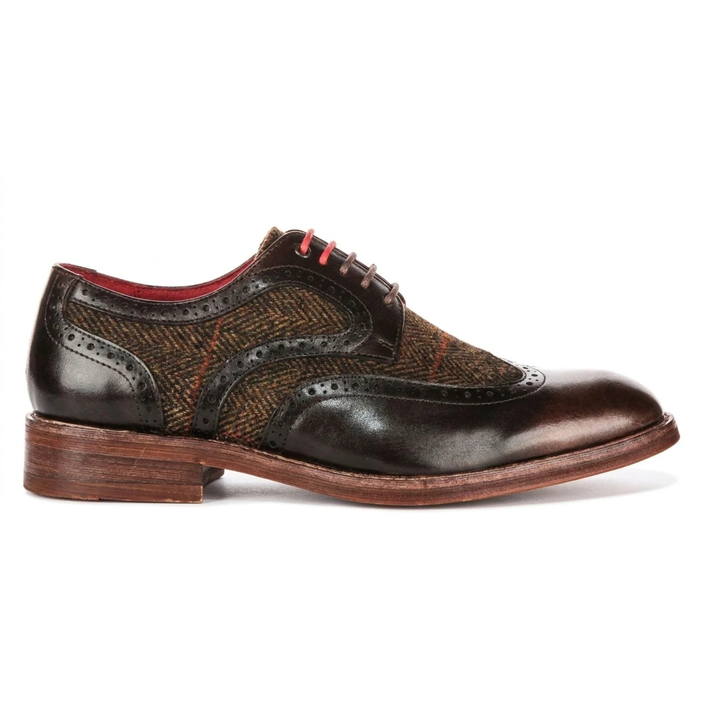 Arlo - Brązowe skórzane buty męskie typu brogs tweed
