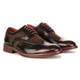 Arlo - Brązowe skórzane buty męskie typu brogs tweed