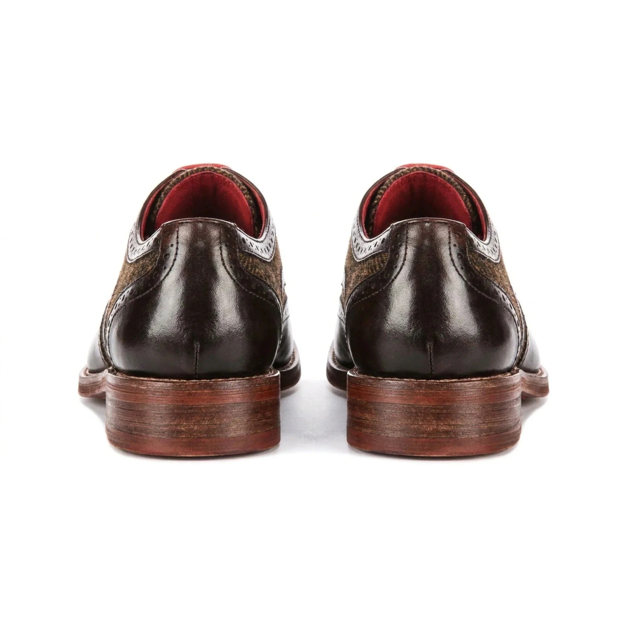Arlo - Brązowe skórzane buty męskie typu brogs tweed