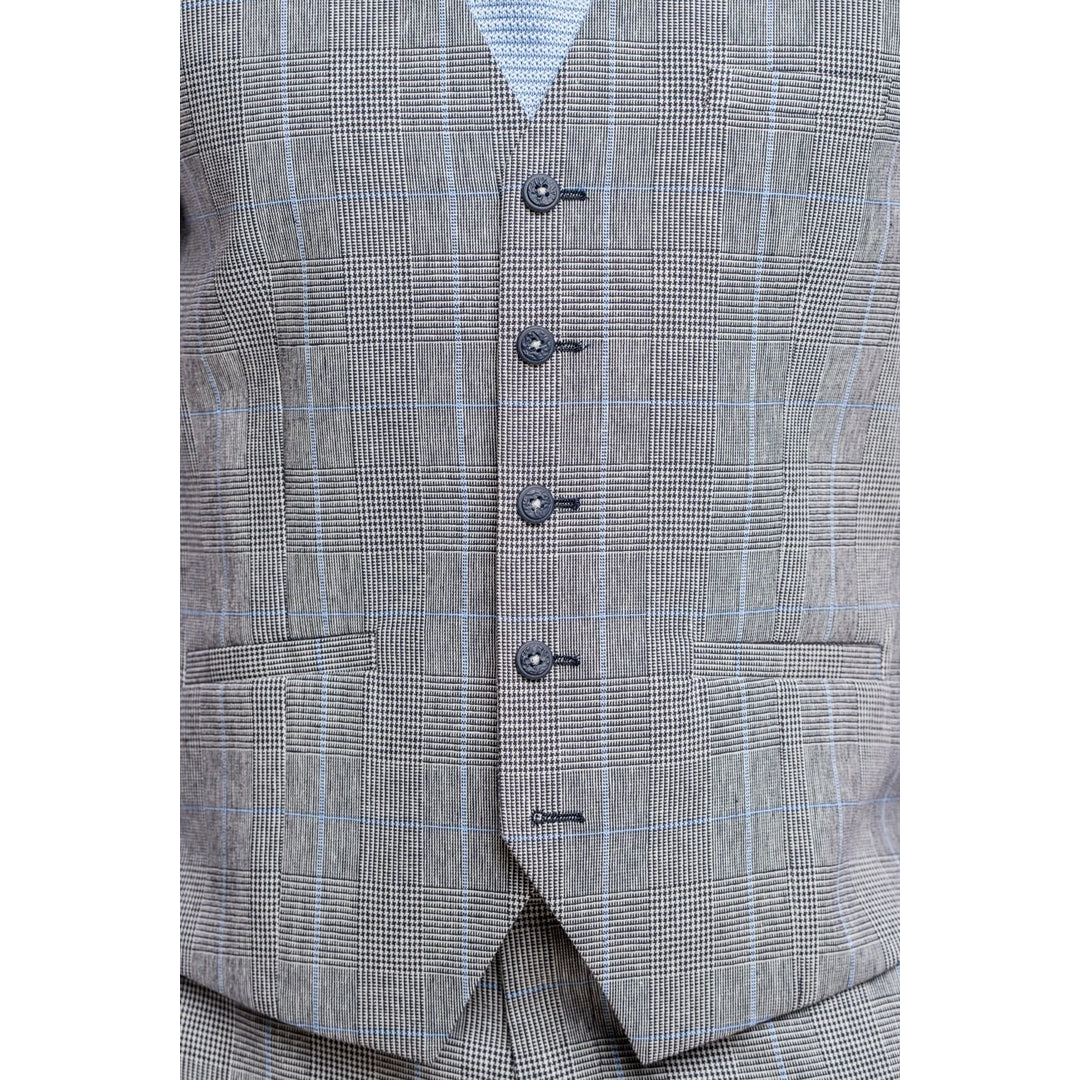 Arriga - Men's Grey Blue Check Waistcoat