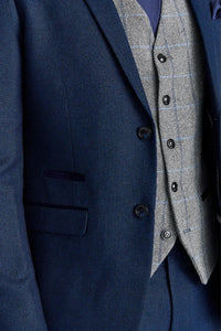 Garnitur Arthur Navy z kontrastową kamizelką tweedową Harris Grey
