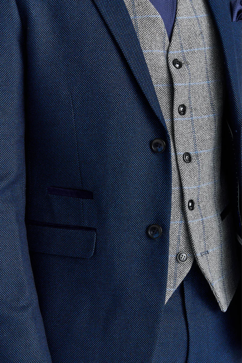 Garnitur Arthur Navy z kontrastową kamizelką tweedową Harris Grey