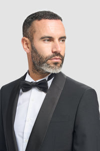 Aspen – męski czarny smoking, dwuczęściowy garnitur ślubny