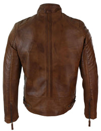 Real Leather Jacket Biker Style Vintage Black Zipped Pockets Casual Fitted for Men - Brown