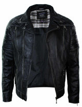 Real Leather Punk Rock Cross Zip Mens Biker Jacket Vintage Retro Effect
