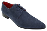 Mens Laced Pointed Suede Leather Blue Italian Design Shoes Smart Casual