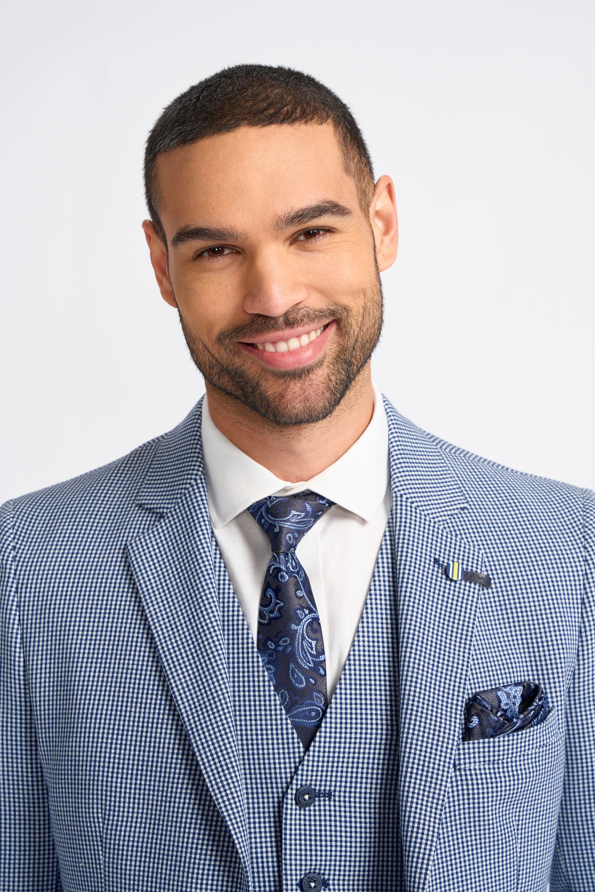 Baresi Męski 3-częściowy garnitur w kratkę w kontrastowym kolorze szarym i granatowym