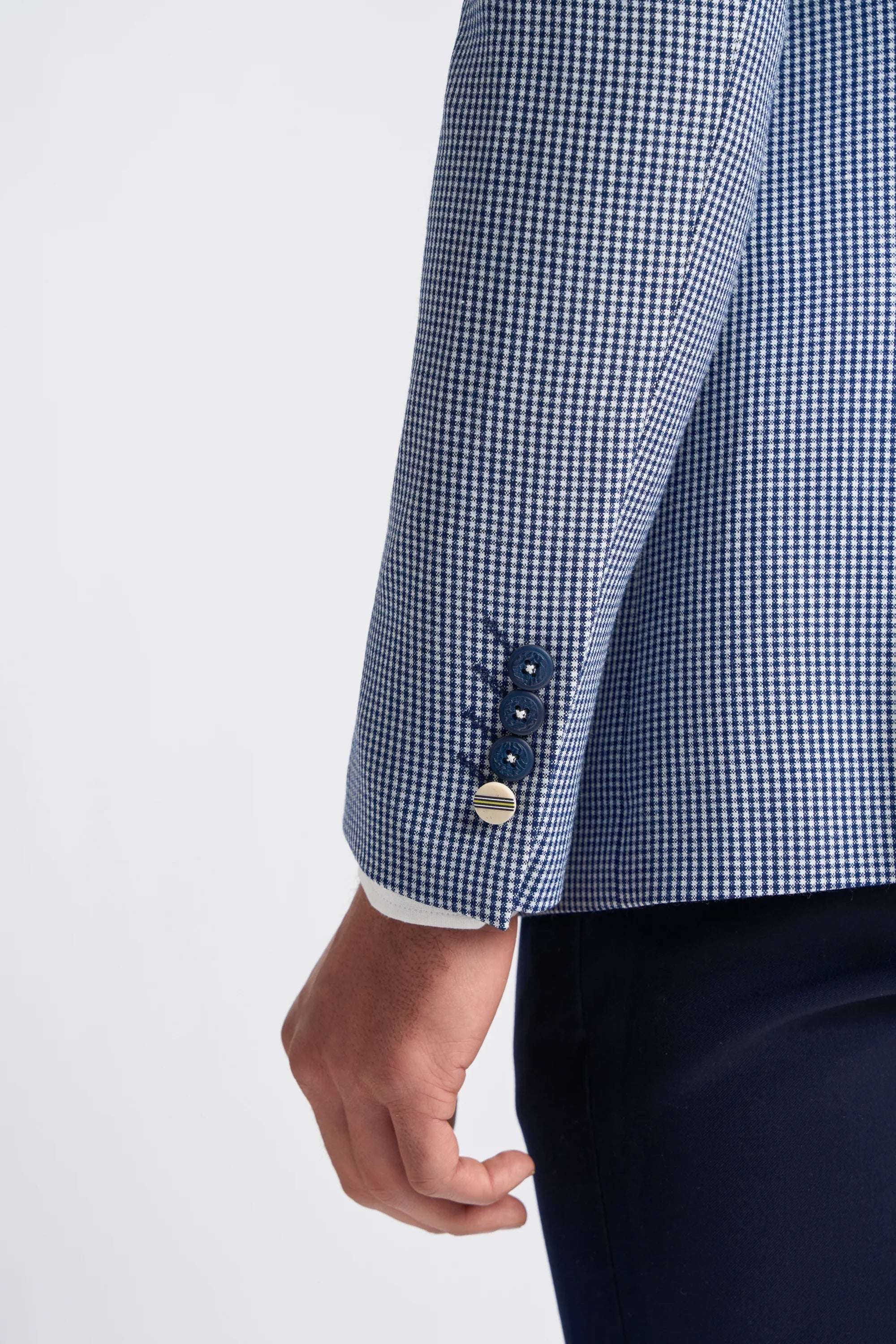 Baresi Męski 3-częściowy garnitur w kratkę w kontrastowym kolorze szarym i granatowym