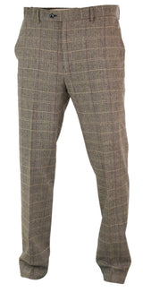Mens Herringbone Tweed Check Peaky Blinders Trousers Wool Vintage Classic