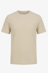 Beżowy, prążkowany, klasyczny T-shirt męski