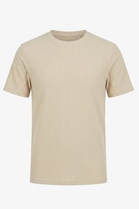 Beżowy, prążkowany, klasyczny T-shirt męski