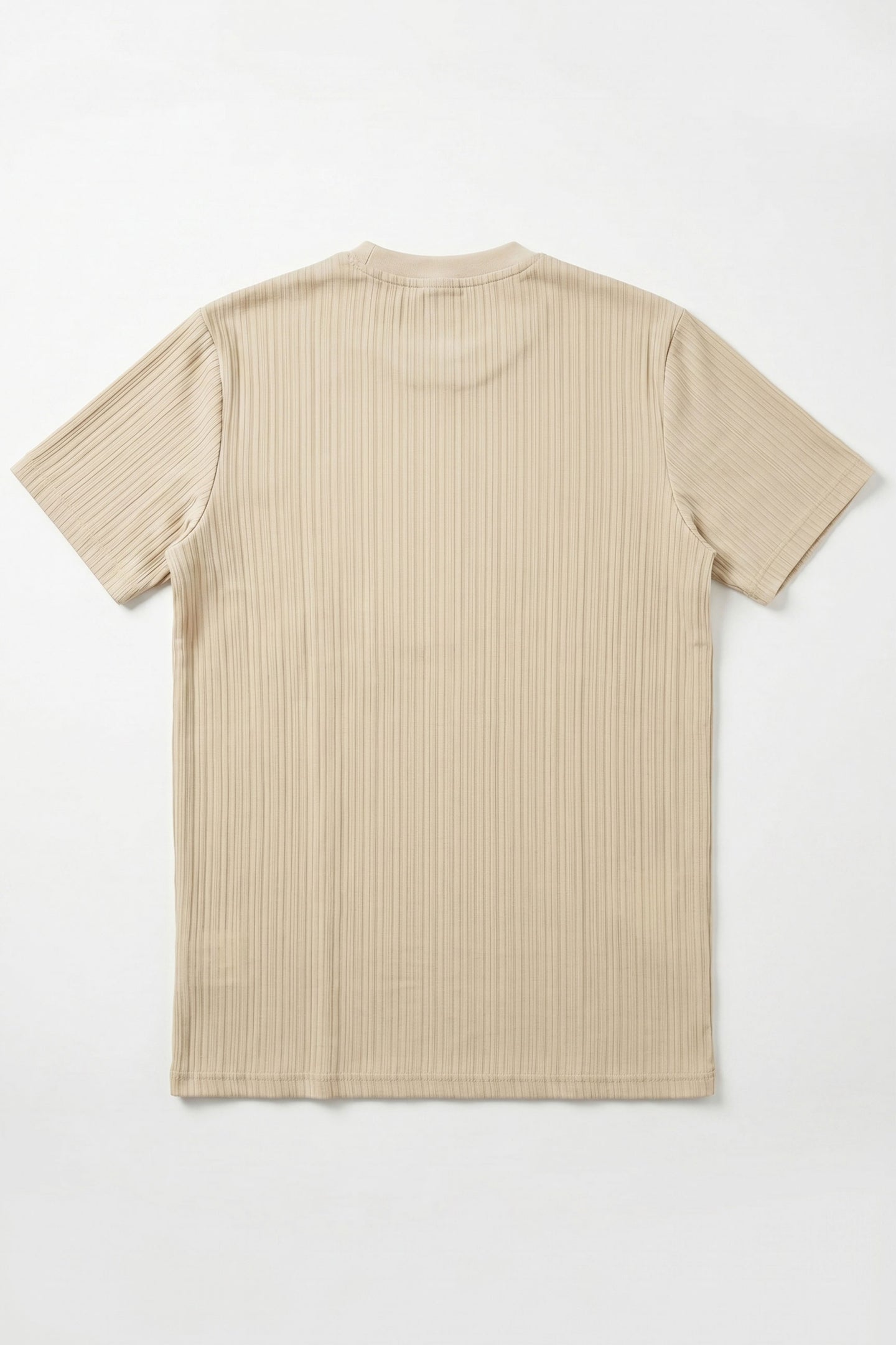 Beżowy, prążkowany, klasyczny T-shirt męski