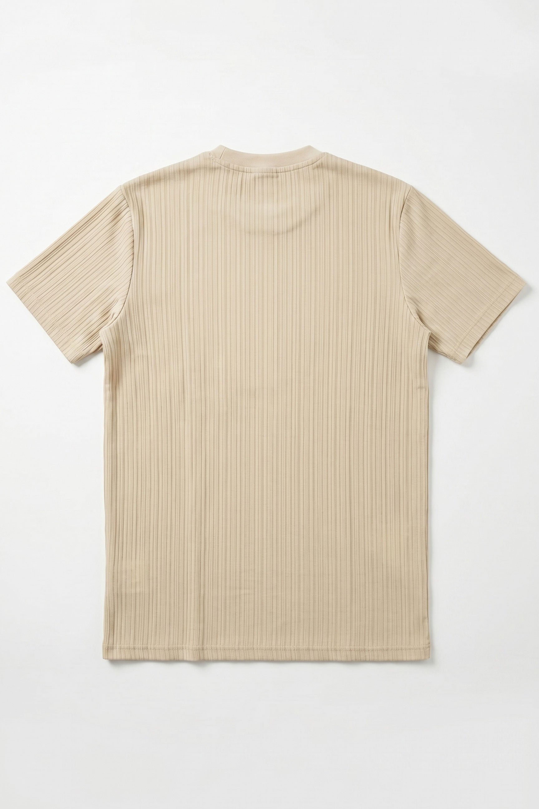 Beżowy, prążkowany, klasyczny T-shirt męski