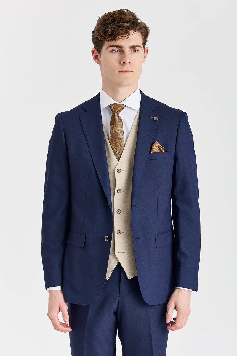 Garnitur Belmont Navy z kontrastową kamizelką Belmont Beige
