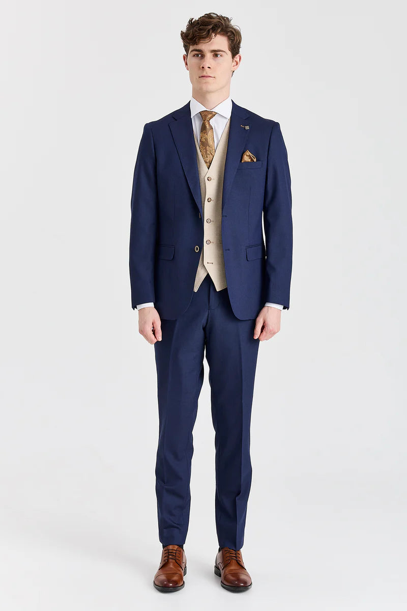 Garnitur Belmont Navy z kontrastową kamizelką Belmont Beige