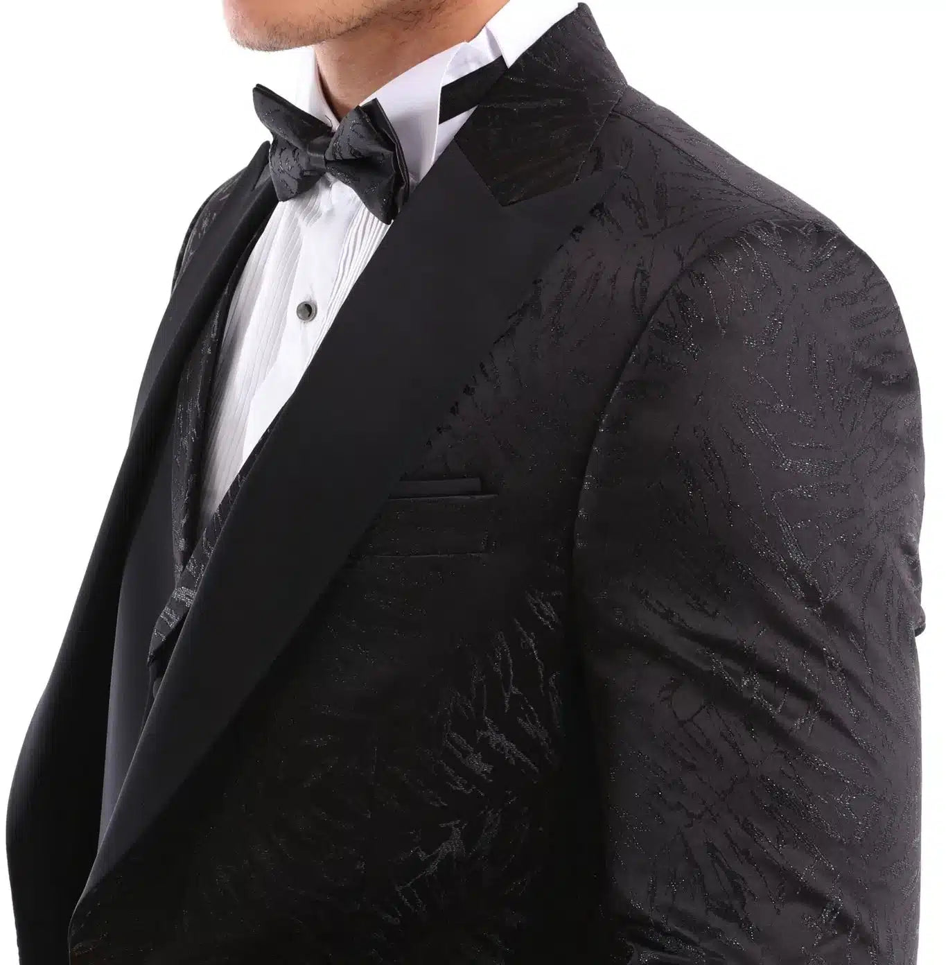 Mens 3 Piece Black Tuxedo Formal Wedding Prom Party Satin Bow Tie Dinner Suit