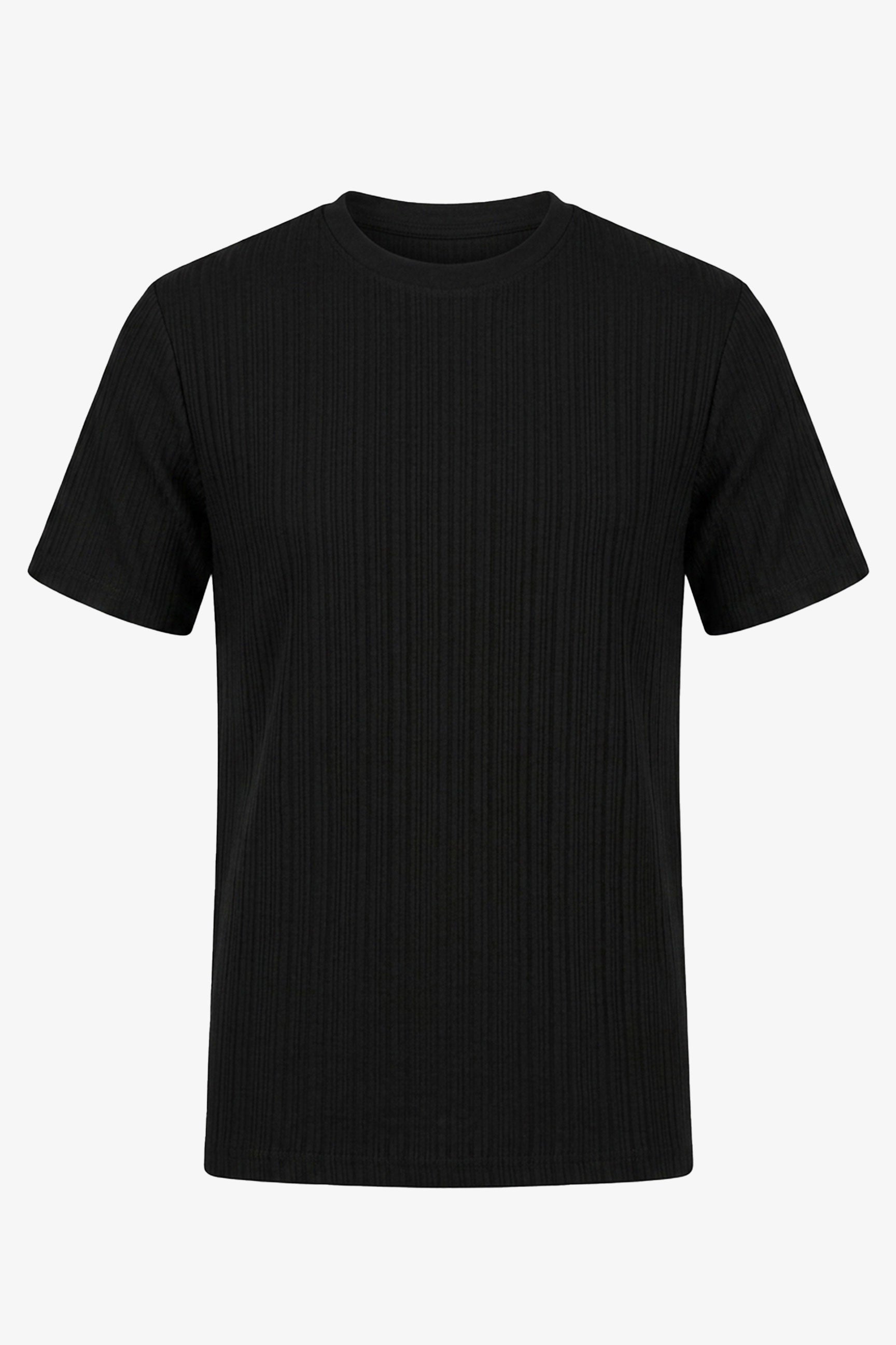 Czarny prążkowany klasyczny T-shirt męski
