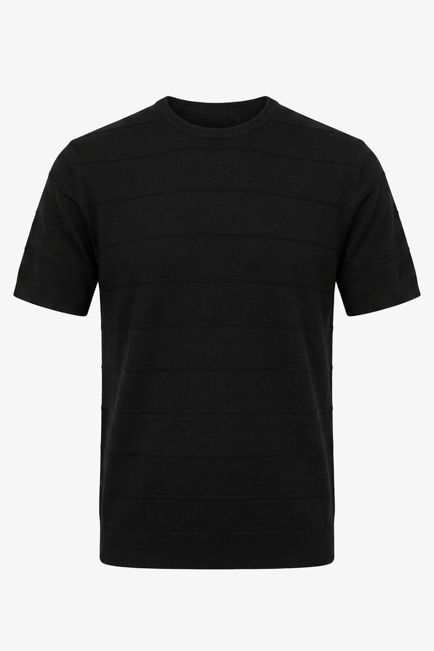 Czarny, teksturowany, dzianinowy T-shirt dla mężczyzn