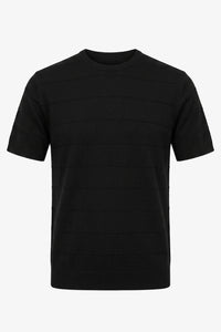 Czarny, teksturowany, dzianinowy T-shirt dla mężczyzn