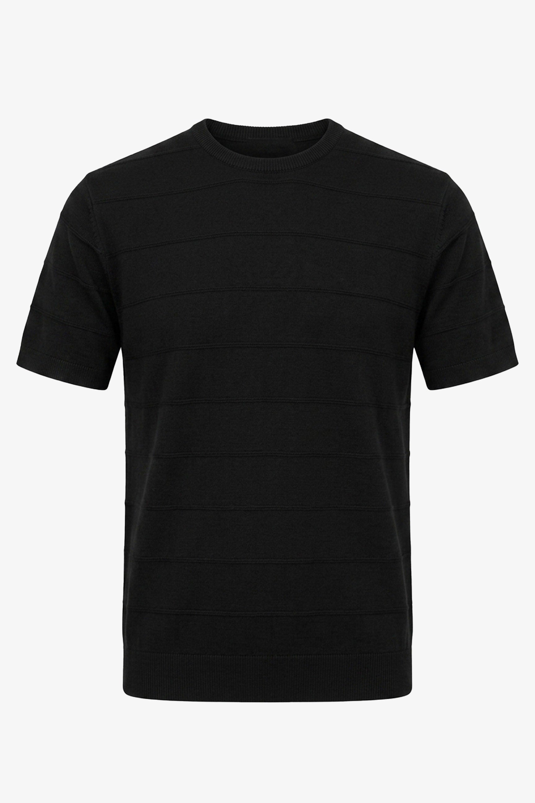Czarny, teksturowany, dzianinowy T-shirt dla mężczyzn