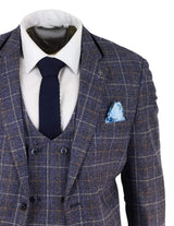 Mens Blue Tweed Check 3 Piece Suit