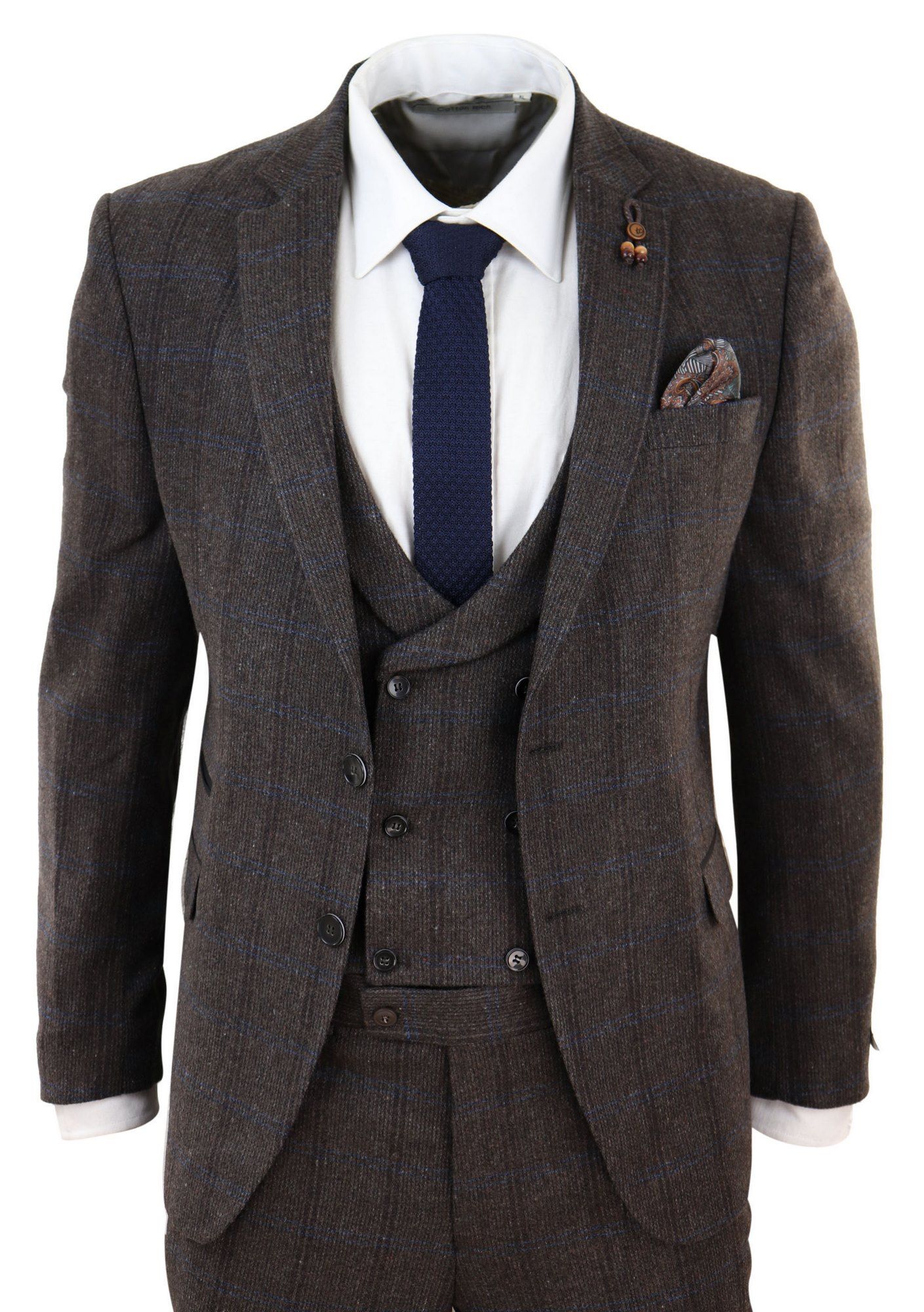 Brown Check 3 Piece Tweed Suit