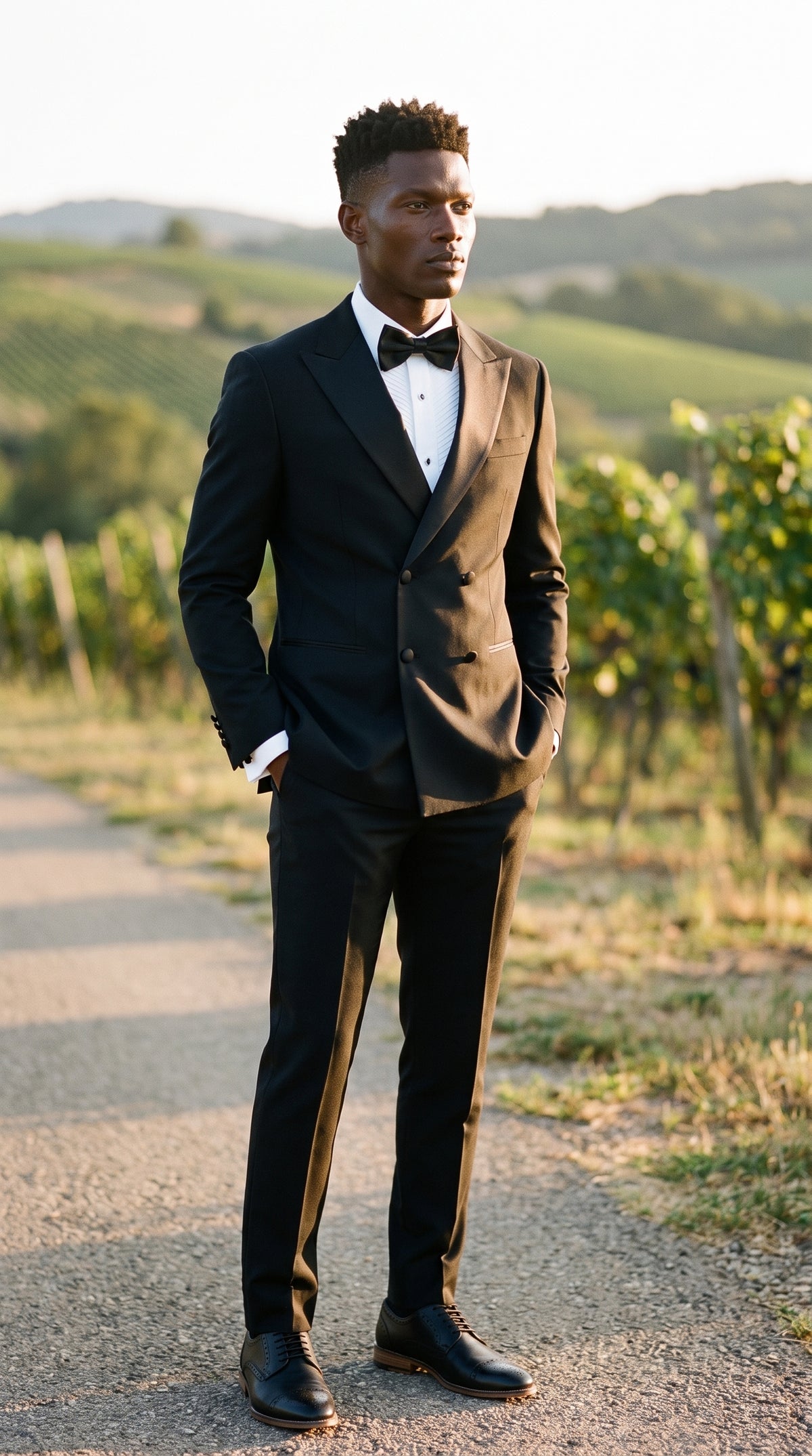 Look #801 styled with Aspen – męski czarny dwuczęściowy smoking dwurzędowy