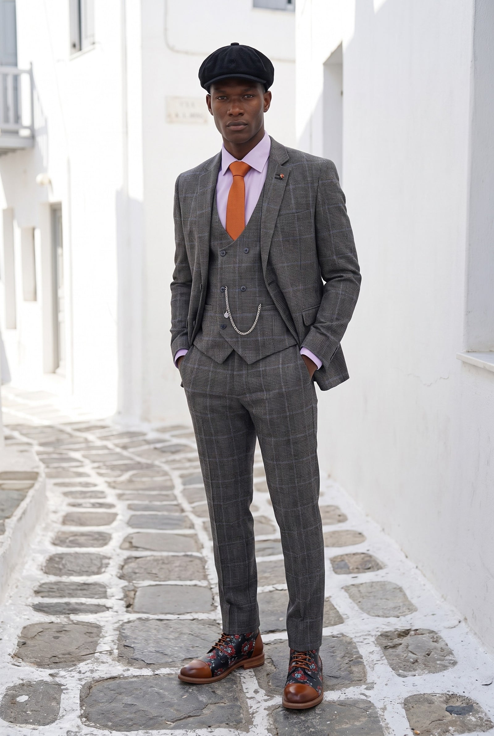 Look #994 styled with Cavani Power - Szary garnitur w kratkę Glen, 3 częściowy