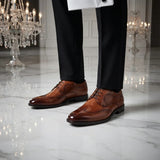 Cambridge - Brązowe, męskie buty typu brogue derby z zapięciem typu wingtip