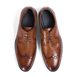 Cambridge - Brązowe, męskie buty typu brogue derby z zapięciem typu wingtip