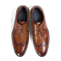 Cambridge - Brązowe, męskie buty typu brogue derby z zapięciem typu wingtip