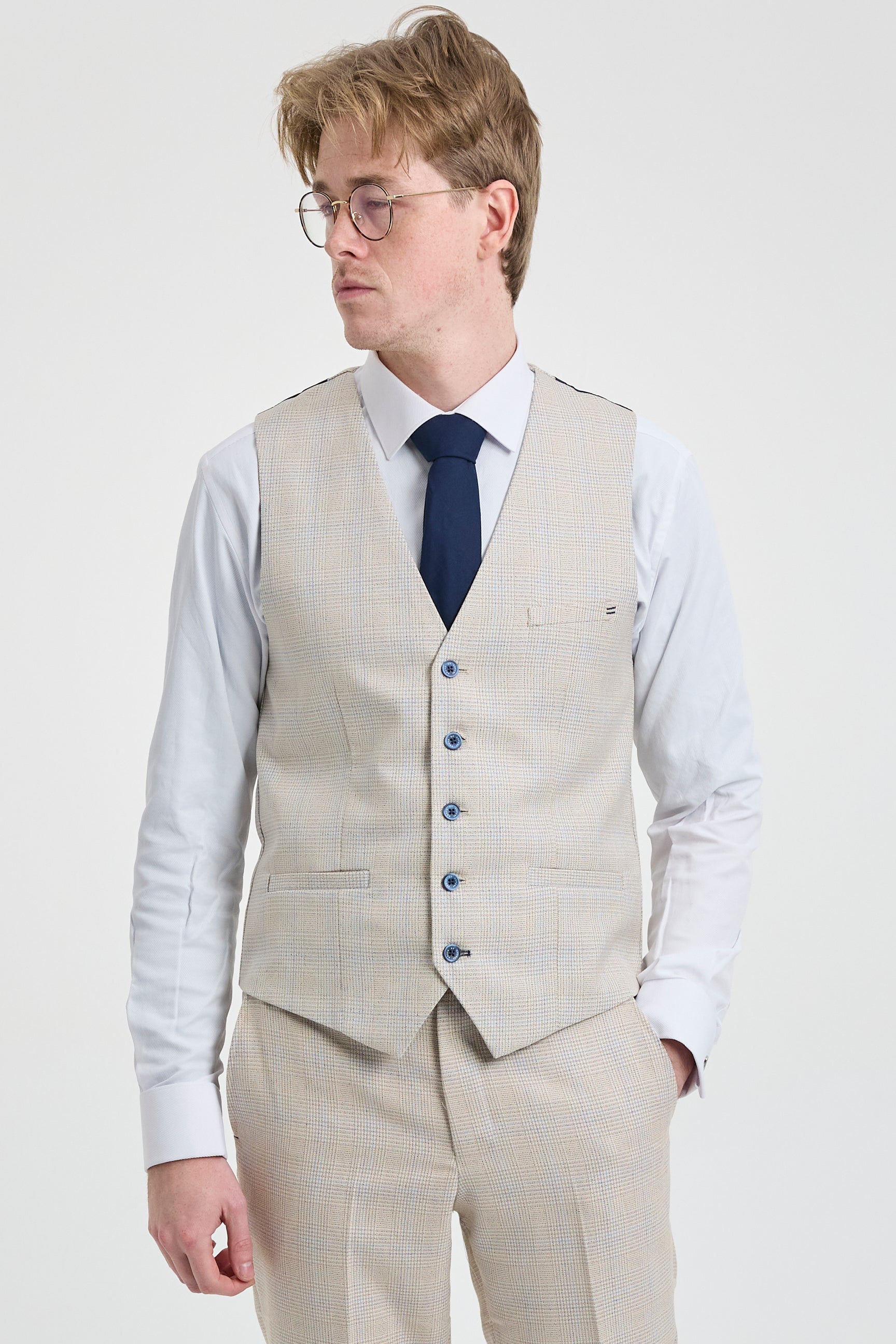 Męski kremowy garnitur ślubny 3-częściowy - Cavani Caridi