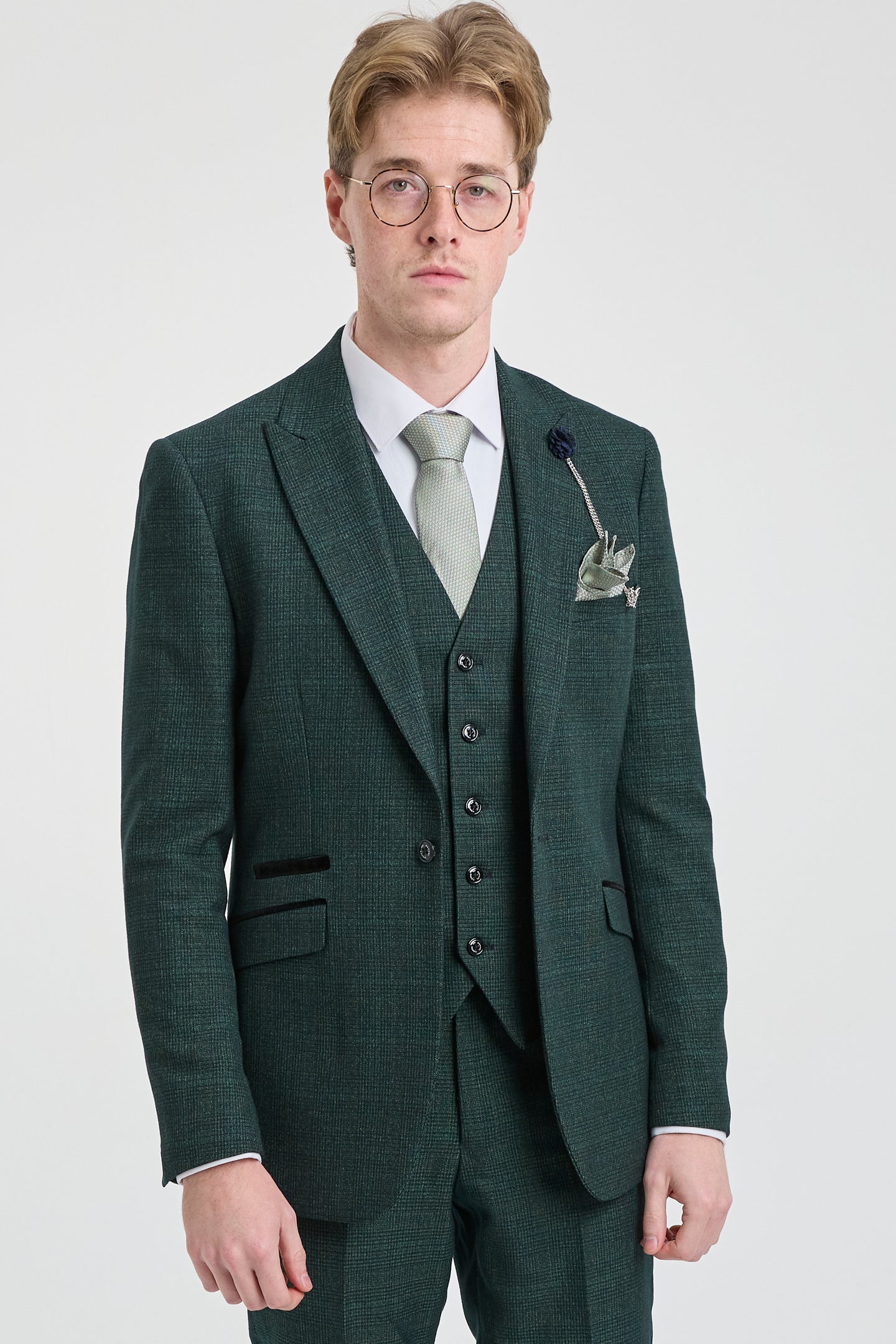 Męski 3-częściowy garnitur w kratkę Tweed w kolorze oliwkowo-zielonym, dopasowany do ślubu, Peaky Classic