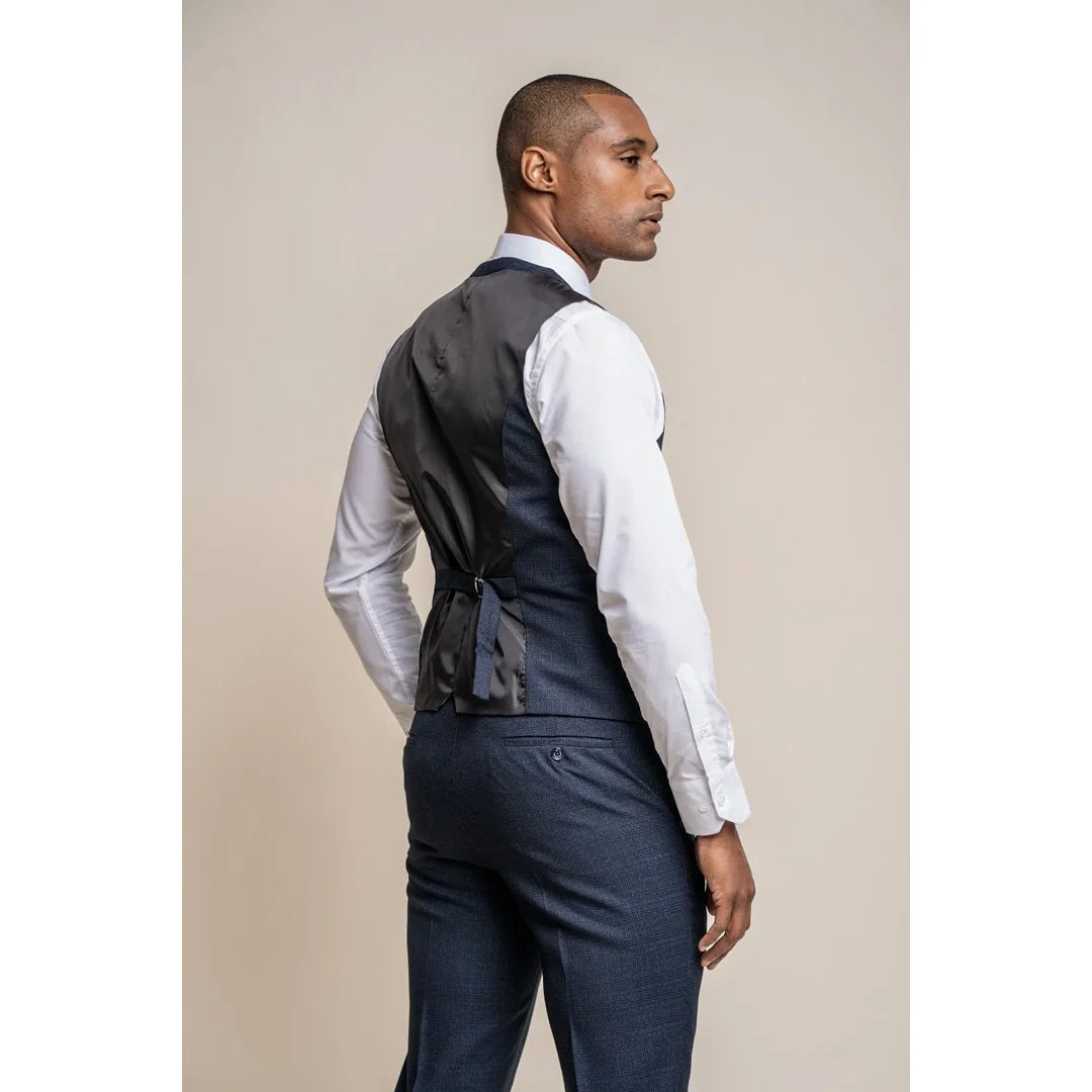 Caridi - Men's Tweed Navy Blue Waistcoat