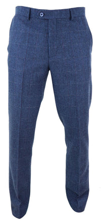 Mens Blue Check Tweed Trosuers - Cavani Carnegi