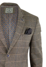Mens Herringbone Check Vintage Blazer - Cavani Albert-Tan