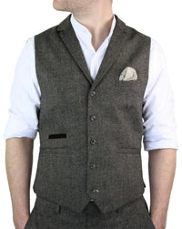 Cavani Martez - Men's Herringbone Tweed Waitcoat-Tan