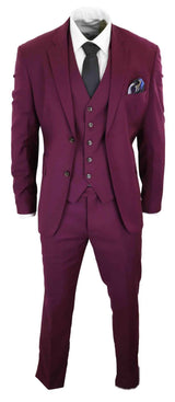 Cavani Magnus - Men's 3 Piece Cassic Burgundy Wine Suit